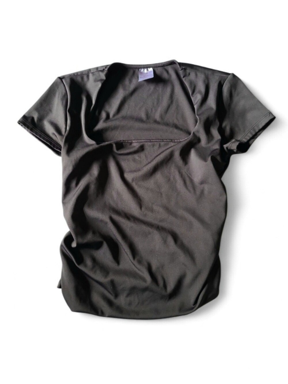 Women's No Boundaries Black Polyester Rouched Top Jrs S (3-5) Square Neck S/S